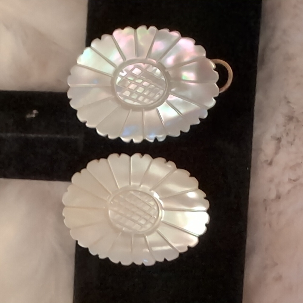 Vintage 60s Mother of Pearl Straight Pin With Closure Floral Earrings